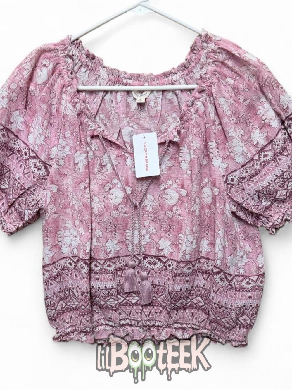 Lucky Brand Dusty Pink Floral Peasant Blouse